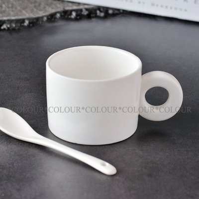 歐式陶瓷簡約咖啡杯 200ML 附咖啡勺 現代簡約 純白優雅咖啡杯 美食攝影 下午茶 ※ COLOUR歐洲生活家居 ※