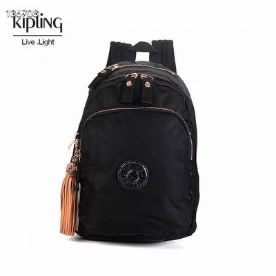 小Z代購#Kipling 猴子包 K14240 黑色 流蘇款 質感多口袋拉鍊款輕量雙肩後背包 旅行 多夾層 大容量  防水