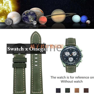 【橘子君の數碼館】適用於 Omega SWATCH Joint Moon 20mm 錶帶細啞光軟瘋馬皮革錶帶腕帶復古手鍊女士男士