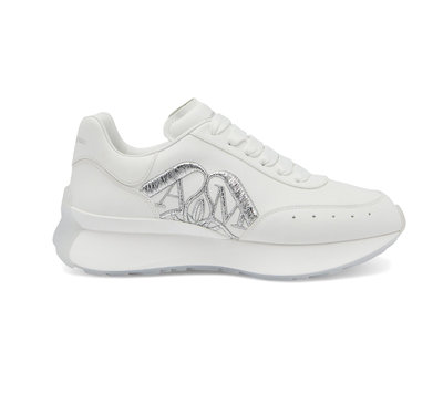 [全新真品代購-S/S24 SALE!] Alexander McQueen AMQ LOGO刺繡 白色皮革 休閒鞋 / 厚底鞋