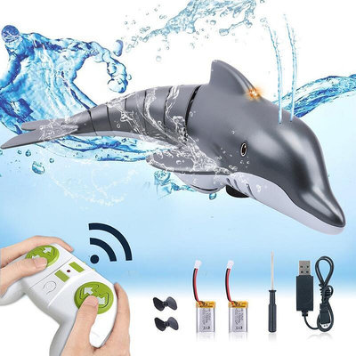 【現貨】全館2.4g遙控鯊魚海豚噴水潛水電動水上玩具仿真巨齒鯊充電遙控船