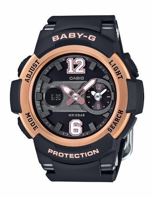 BABY-G CASIO 卡西歐少女熱愛街頭運動球衣穿搭必備黑玫瑰金雙顯電子腕錶 型號：BGA-210-1B【神梭鐘錶】