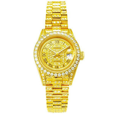 「官方授權」ROSDENTON 勞斯丹頓 女 榮耀時光 滿天星晶鑽機械腕錶-金 (型號: 97626LGB-A3)