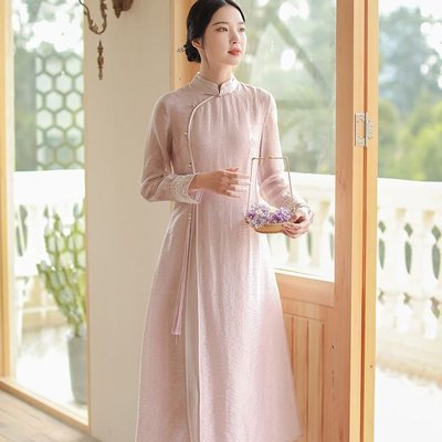 2022年秋季新款旗袍改良版中國風復古輕薄仙女氣質飄逸茶服連衣裙,特價