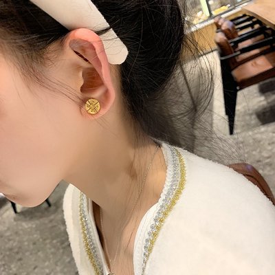 韓國BER~輕奢高級感包K金色小福字耳釘女簡約時尚正韓冷淡風個性氣質耳飾