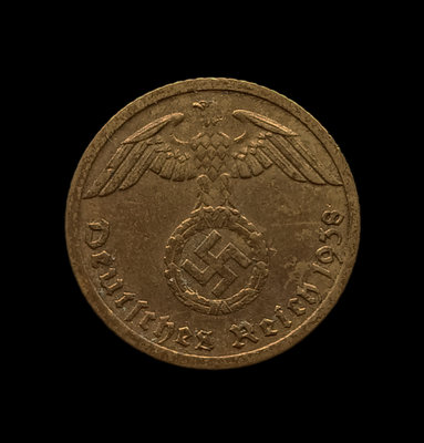 德國     1938年    G(卡爾斯魯厄廠) 納粹德國       5芬尼       銅幣     2923
