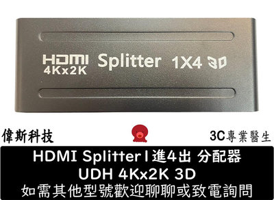 ☆偉斯科技☆全新 現貨 HDMI分配器 1進4出 1.4版 3D 1080P 相容HDCP HDMI1對4 HDMI1分4 放大器