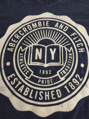 NY New York Abercrombie & Fitch AF 深藍色V領短袖T-shirt