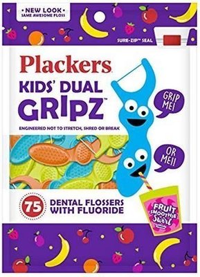 (現貨)美國代購 PLACKERS 兒童含氟牙線棒 牙線 水果口味75入 兒童專用 普雷克