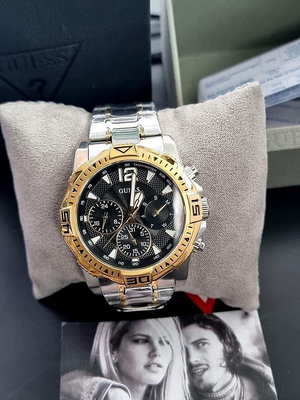 GUESS Commander 黑色錶盤 金色配銀色不鏽鋼錶帶 石英 男士手錶 GW0056G4