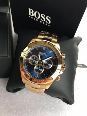 HUGO BOSS Ikon 藍色面錶盤 金色不鏽鋼錶帶 石英 三眼計時 男士手錶 1513340
