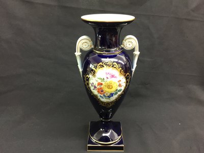 歐洲美瓷坊-德國Meissen-雙耳鈷藍彩繪花卉花瓶