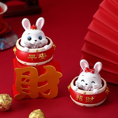 工藝擺件兔年新款吉祥兔樹脂工藝禮品家居桌面裝飾卡通可愛小兔子生肖擺設
