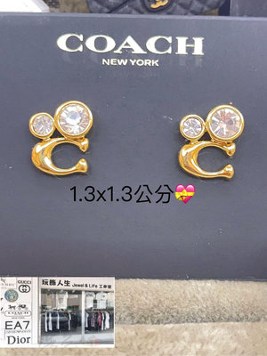 COACH 經典 復古金色 水晶 耳環