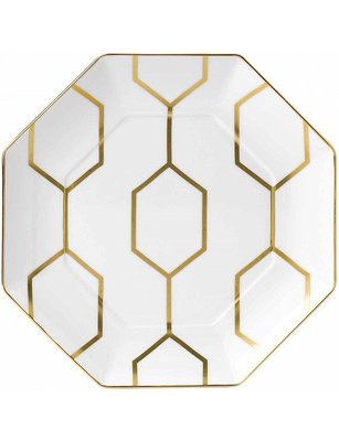 全新正品。英國 Wedgwood。幾何黃金系列 - 23cm 六角餐盤 (白色)。預購