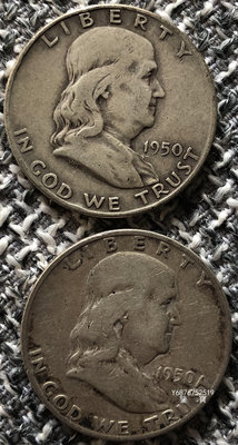 【鑒 寶】（世界各國錢幣） 美國1950年富蘭克林半美元銀幣2枚（廠標：D） DDS094