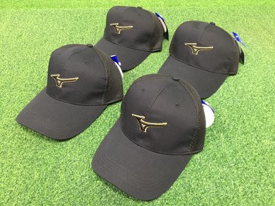 [小鷹小舖] Mizuno Golf Cap 32TW950309 美津濃 高爾夫 球帽 運動帽 3D立體刺繡 黑金色