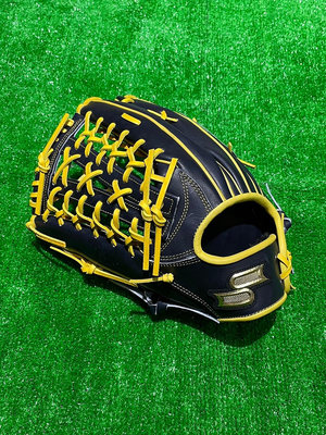 棒球世界全新進口ssk棒球外野網全牛皮棒球手套特價深藍黃配色TANT324I反手用