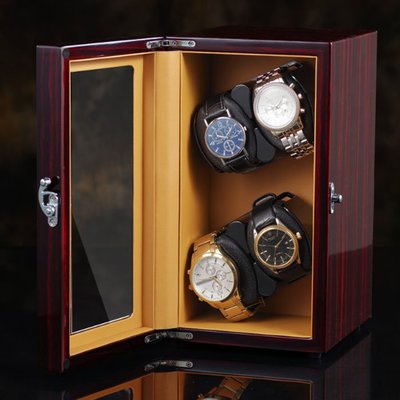 5Cgo【批發】含稅 577550142704 德國搖表器實木轉表器手錶自動上鏈盒立式手錶盒收藏盒晃錶器-黑檀木立式4錶
