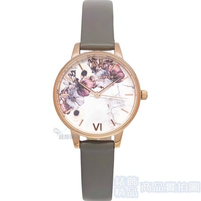 OLIVIA BURTON 手錶 OB16MF08 雕刻紋花卉大理石錶盤 倫敦灰色皮帶女錶30mm【錶飾精品】
