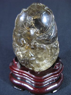 [銀九藝] 意象茶晶水晶 滿雕 鯉魚 靈芝如意 錢幣 雕件 風水 發財 擺件(2)