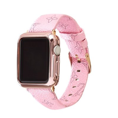 森尼3C-多種顏色蘋果iwatch 6真皮錶帶 潮流大牌LV高檔細紋皮革收錶帶 applewatch123456代通用柔軟透氣錶帶-品質保證