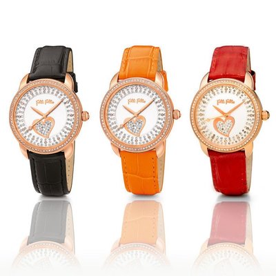 替換錶帶 現貨FOLLI FOLLIE芙麗手錶皮帶時尚鑲鉆心形個性簡約石英女錶