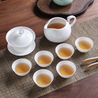 現貨熱銷-茶具茶杯家用待客潮州陶瓷骨瓷簡約純白色小號蓋碗茶壺碗功夫茶具套裝