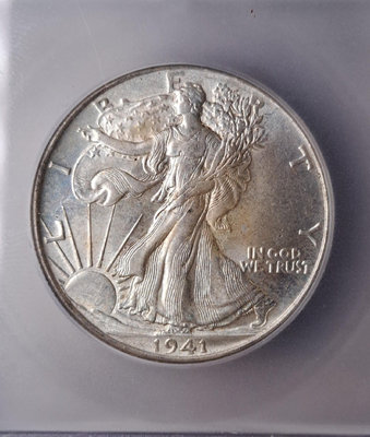 y1941美國行走女神50分半圓銀幣，ICG MS64分，保真