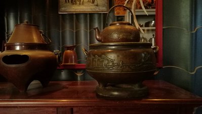 日本名家製銅火鉢風爐燒水壺碳火爐附銅火著日式茶道具抹茶玄關擺件南部鐵器鐵壺鐵瓶銅壺