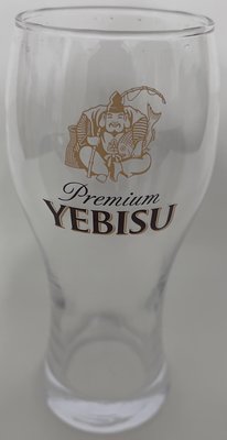 龍廬-自藏出清~日本製 130週年紀念款 YEBISU 惠比壽福神啤酒杯/370ml/只有1個/玻璃杯