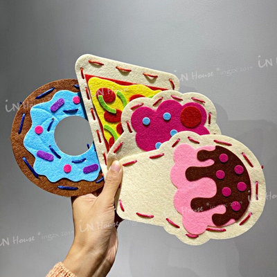 IN House*🇹🇼現貨 甜甜圈蛋糕披薩 美國㊣ DIY 手工 縫紉 不織布 兒童 益智 美勞 勞作 創意 材料包