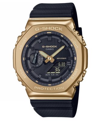 CASIO 卡西歐 G-SHOCK 農家橡樹雙顯手錶-黑x金 GM-2100G-1A9