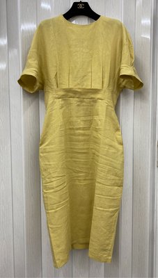 全新韓國進口服飾涼感假兩件麻紗料鵝黃色蝴蝶袖氣質洋裝F