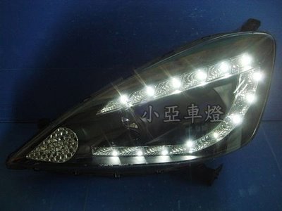 小亞車燈╠ 真正超炫外銷版 HONDA FIT JAZZ 08 09 10 11年 黑框 C型 R8 燈眉 魚眼 大燈