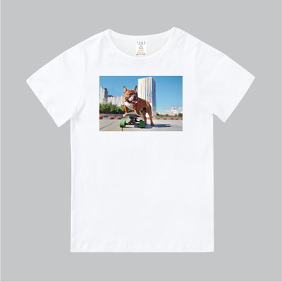 T365 MIT 親子 童裝 T恤 T-shirt 短T 狗 DOG 鬥牛犬 法鬥 french bulldog 滑板