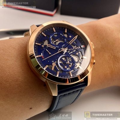 TommyHilfiger手錶,編號TH00042,44mm玫瑰金錶殼,寶藍錶帶款