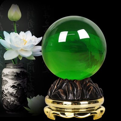 綠色水晶球擺件招財可旋轉透明玻璃圓球客廳玄關辦公室家居裝飾品~新北五金線材專賣店