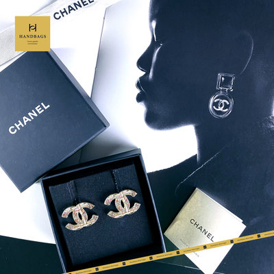 【翰貝格名牌館】全新真品 Chanel 粉紅 水鑽 琉璃 珍珠 雙面 大雙C 宮廷風 針式 耳環 AB2481