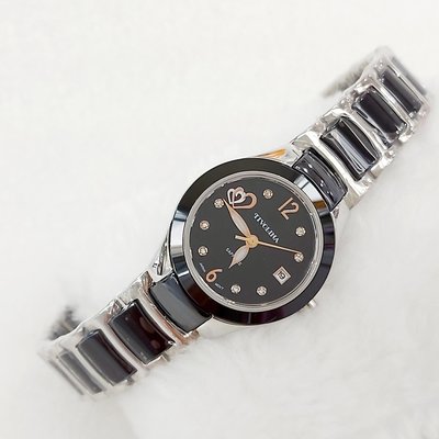 日本Tivolina黑陶瓷銀邊手錶28mm/小愛心/黑陶瓷錶框/小巧精美精緻質感/日本機芯/特價/神秘黑