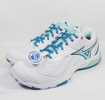 (EY) MIZUNO 美津濃WAVE FANG 2 寬楦 羽球鞋 室內運動鞋71GA231311白X藍
