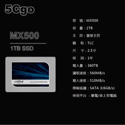 5Cgo【智能】英睿達MX500 2.5英寸SATA3 SSD固態硬碟桌上型電腦筆電用內存顆粒高速持久 1TB 含稅