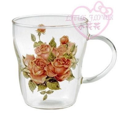 ♥小公主日本精品♥Hello Kitty 日本製 週年紀念玫瑰&amp;金玫瑰 曲線耐熱玻璃馬克杯-預9