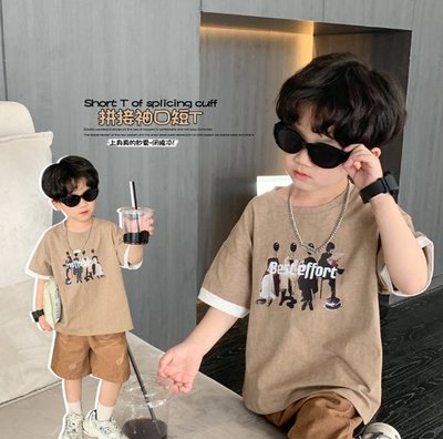 男童短袖t恤 2023夏季新款韓版兒童印花拼色上衣寶寶洋氣體恤