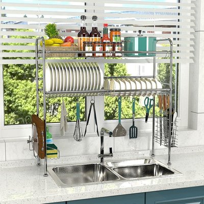 不銹鋼碗碟架瀝水架水槽置物架多功能廚房單層雙層碗碟餐具收納架