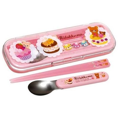 懶懶熊 拉拉熊 馬卡龍 日本製 湯匙 筷子 收納盒 餐具組~軒恩株式會社 518208
