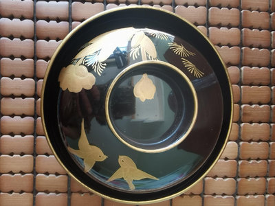 日本明治四十一年高品質 實木大漆 厚金 蓋碗