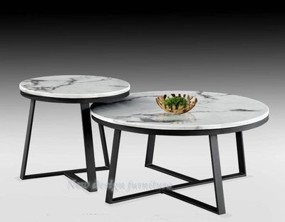 【N D Furniture】台南在地家具-特價全新品黑砂鐵腳架人造石面大小圓几/茶几組合(不拆賣)GH