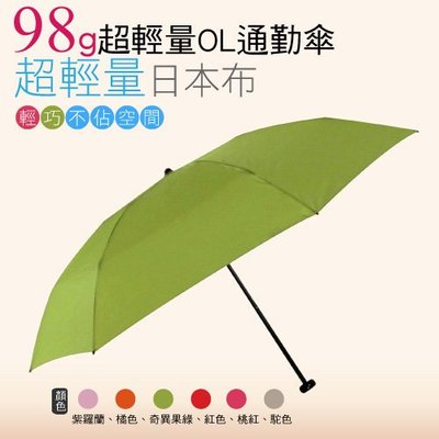 [MOMI宅便舖] 98G超輕量通勤傘(奇異果綠) / 抗UV /MIT洋傘/ 防曬傘 /雨傘 / 折傘 / 戶外用品