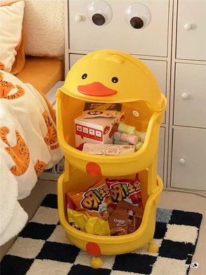 玩具收納架客廳多層移動零食寶寶書本整理箱小黃鴨推車置物架~特價